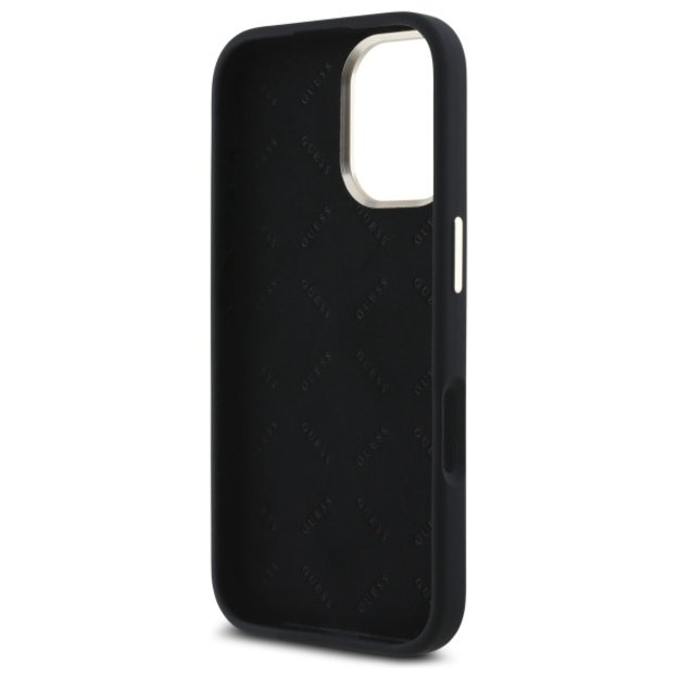 Guess Silicone Script Metal Logo &amp  Frame Case for iPhone 16 Plus - Black 6