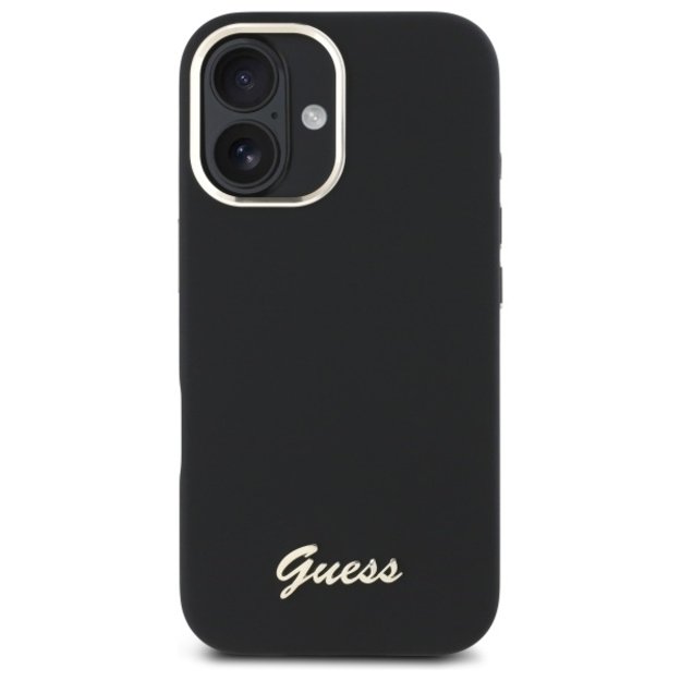 Guess Silicone Script Metal Logo &amp  Frame Case for iPhone 16 Plus - Black 2