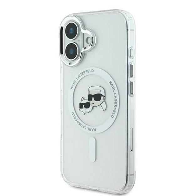 Karl Lagerfeld IML Metal Karl&amp Choupette Head MagSafe Case for iPhone 16 Plus - White 1