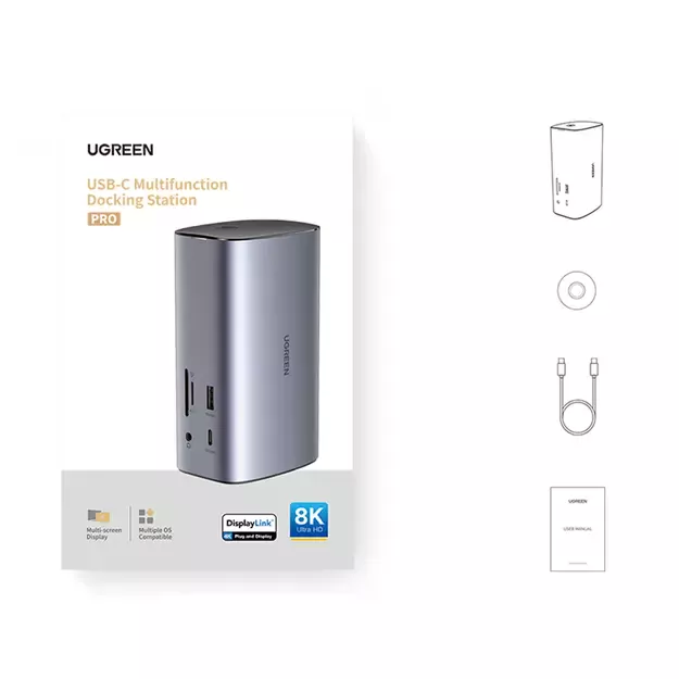 Ugreen Multifunction HUB 12in1 USB C USB HDMI DP RJ45 AUX SD TF gray (CM555) 13