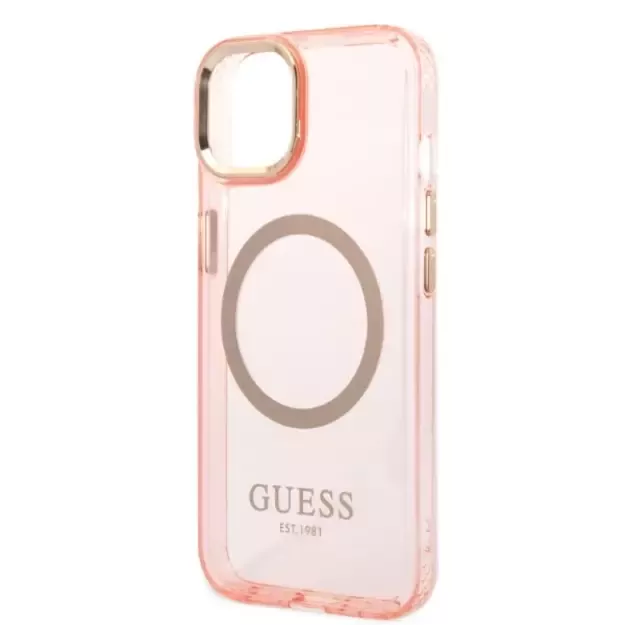 Guess GUHMP14SHTCMP iPhone 14 6.1&quot  pink/pink hard case Gold Outline Translucent MagSafe 12