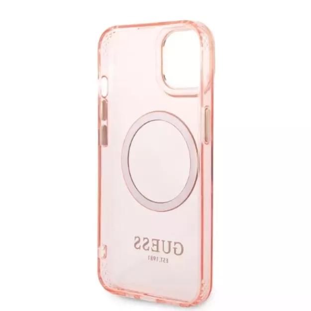 Guess GUHMP14SHTCMP iPhone 14 6.1&quot  pink/pink hard case Gold Outline Translucent MagSafe 13