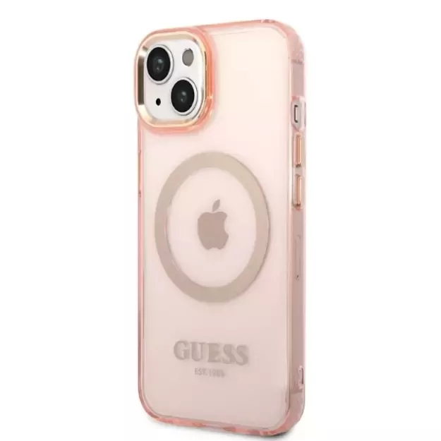 Guess GUHMP14SHTCMP iPhone 14 6.1&quot  pink/pink hard case Gold Outline Translucent MagSafe 8
