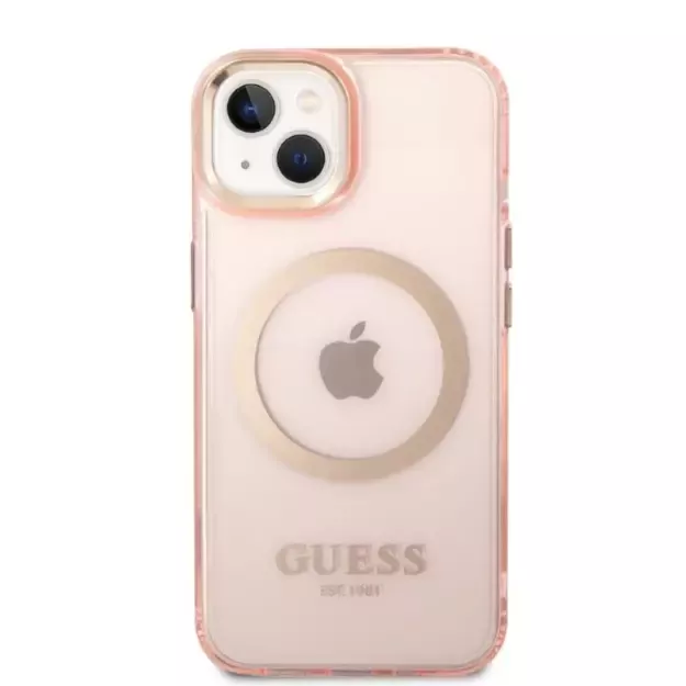 Guess GUHMP14SHTCMP iPhone 14 6.1&quot  pink/pink hard case Gold Outline Translucent MagSafe 9