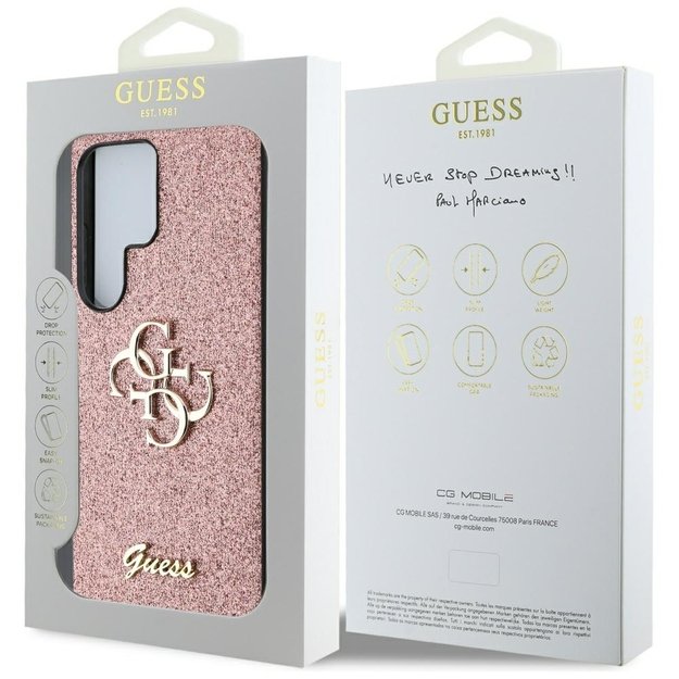 Guess Fixed Glitter Big 4G Metal Logo Case for Samsung Galaxy S25 Ultra Pink 7