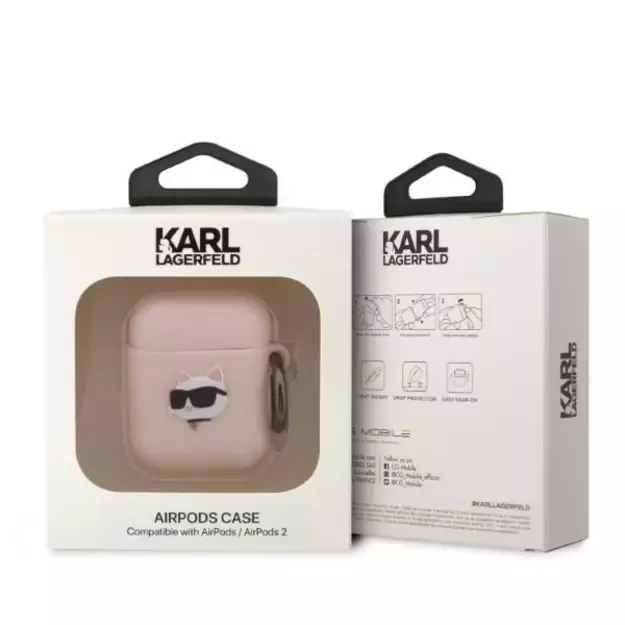 Karl Lagerfeld KLA2RUNCHP AirPods 1/2 cover pink/pink Silicone Choupette Head 3D 2