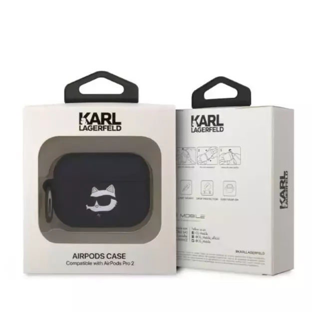 Karl Lagerfeld KLAP2RUNCHK AirPods Pro 2 cover black/black Silicone Choupette Head 3D 3