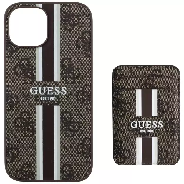 Guess 4G Stripes case with Magsafe wallet for iPhone 15 brown 8