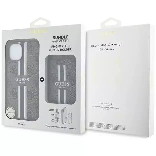 Guess 4G Stripes case with Magsafe wallet for iPhone 15 brown 10