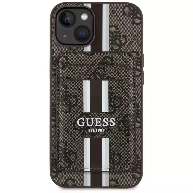 Guess 4G Stripes case with Magsafe wallet for iPhone 15 brown 6
