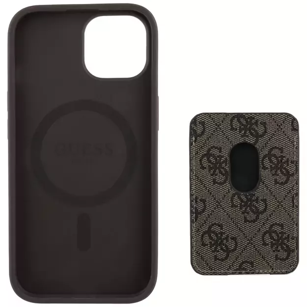 Guess 4G Stripes case with Magsafe wallet for iPhone 15 brown 9
