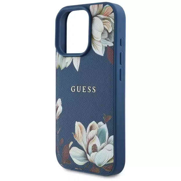Guess Grained Printed Flower Pattern MagSafe case for iPhone 16 Pro Max blue 5