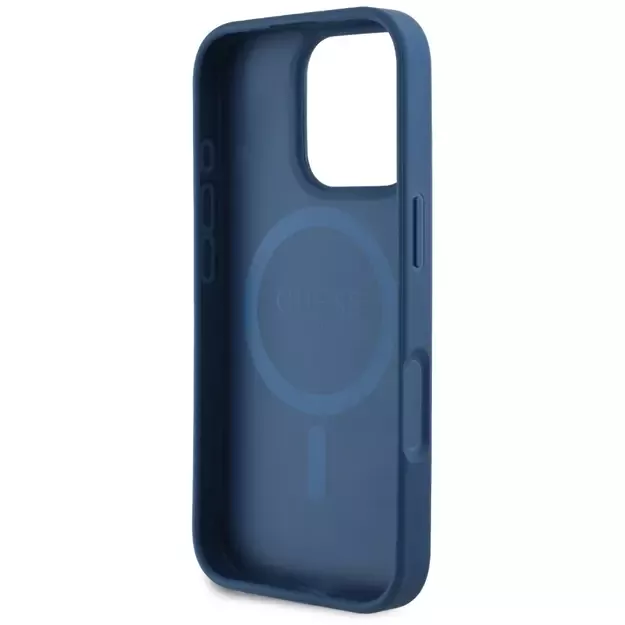 Guess Grained Printed Flower Pattern MagSafe case for iPhone 16 Pro Max blue 6