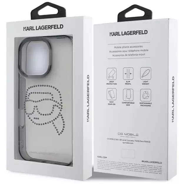 Karl Lagerfeld IML Rhinestones Karl Head Case for iPhone 16 Pro Black 14