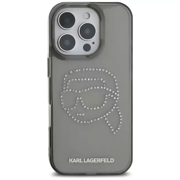 Karl Lagerfeld IML Rhinestones Karl Head Case for iPhone 16 Pro Black 9
