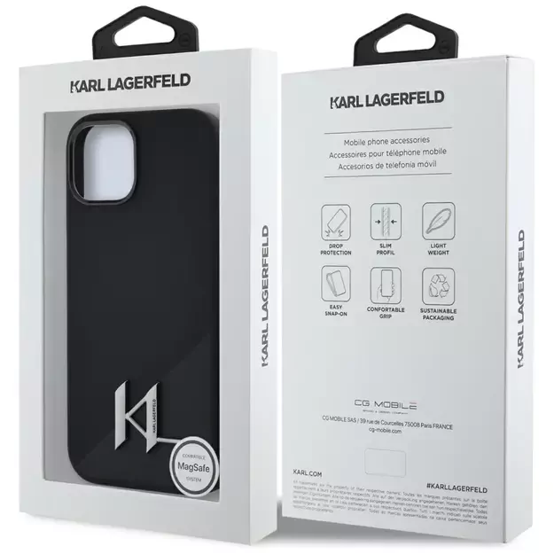 Karl Lagerfeld Silicone Shadow Metal Initial MagSafe Case for iPhone 15 Black 14
