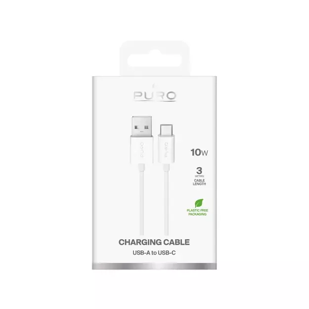 Puro TPE 10W USB-A - USB-C Cable 3m - White 1