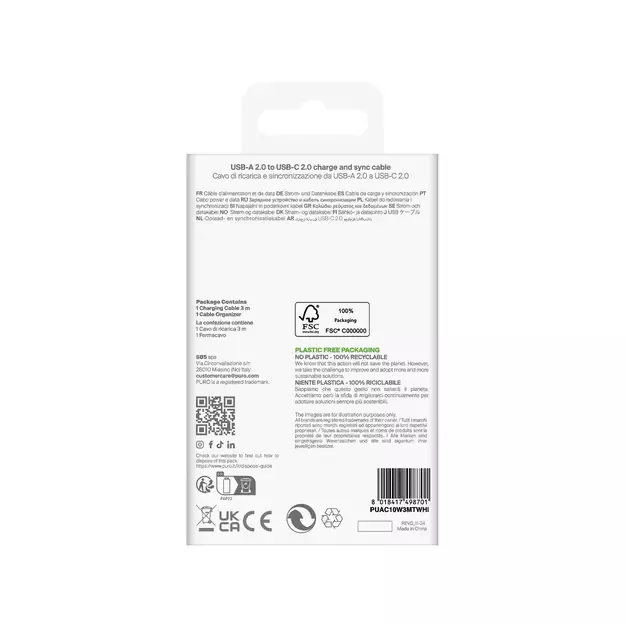 Puro TPE 10W USB-A - USB-C Cable 3m - White 2