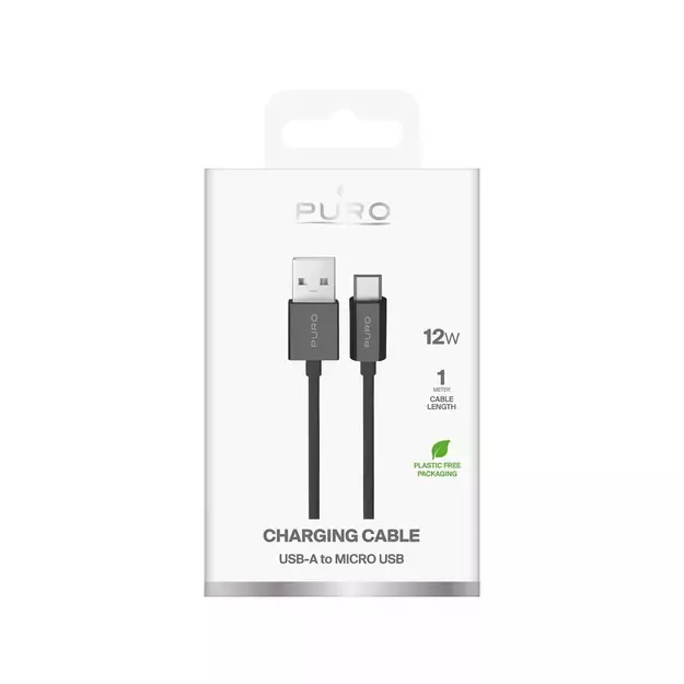 Puro TPE 12W USB-A - microUSB 1m Cable - Black 1
