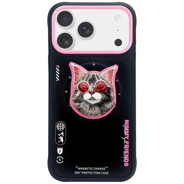 Nimmy Glasses Cool Cat MagSafe Case for iPhone 17 - Black and Pink