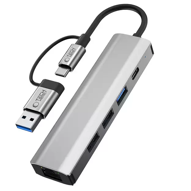Tech-Protect HB03 HUB Adapter 5in1 USB-C + USB2.0 + USB3.0 + RJ45 - gray 2