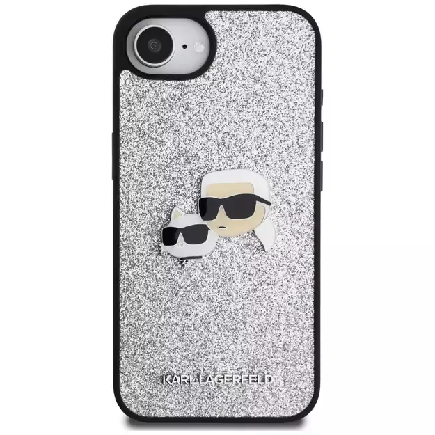 Karl Lagerfeld Fixed Glitter Ikonik Metal Pin case for iPhone 16e - silver 9