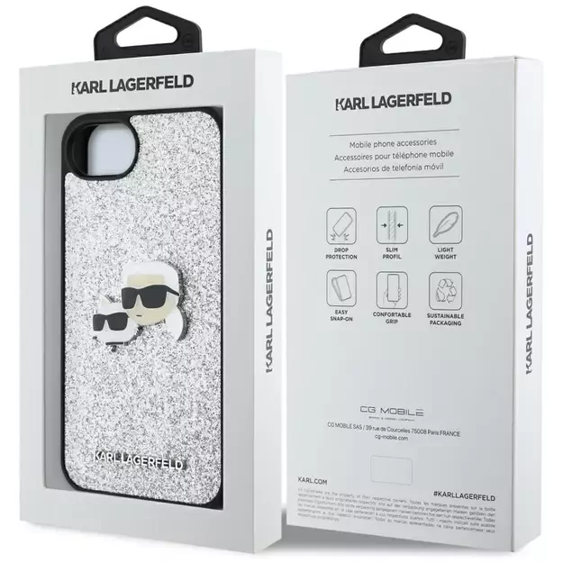 Karl Lagerfeld Fixed Glitter Ikonik Metal Pin case for iPhone 16e - silver 14