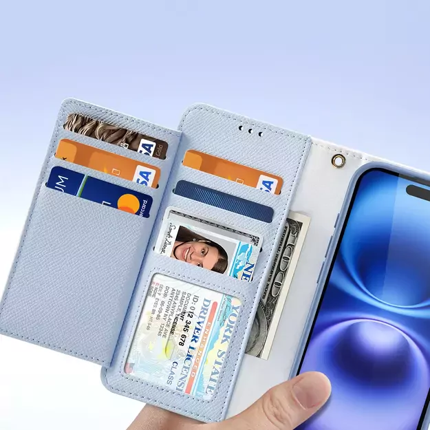 Dux Ducis Lawa iPhone 16 Leather Case with Detachable Magnetic Wallet - Blue 6