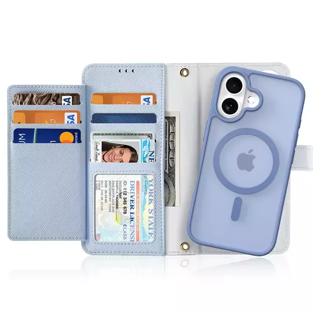Dux Ducis Lawa iPhone 16 Leather Case with Detachable Magnetic Wallet - Blue 1