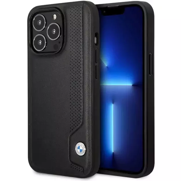 Case BMW BMHCP14X22RBDK iPhone 14 Pro Max 6.7&quot  black/black hardcase Leather Blue Dots