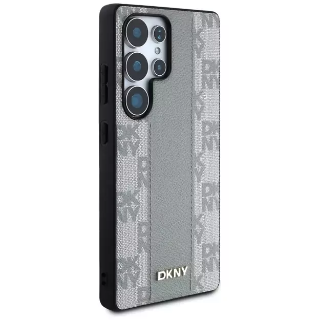 DKNY Leather Checkered Pattern MagSafe Case for Samsung Galaxy S25 Ultra - Gray 3