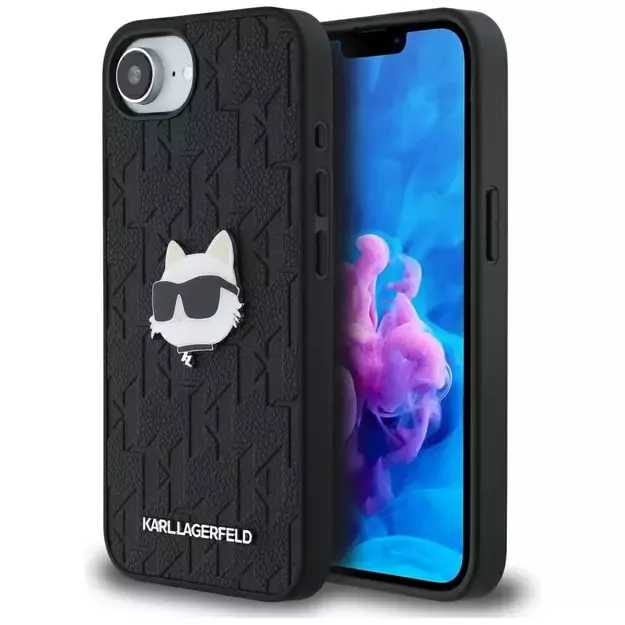 Karl Lagerfeld Monogram Choupette Head Pin iPhone 16e Case - Black