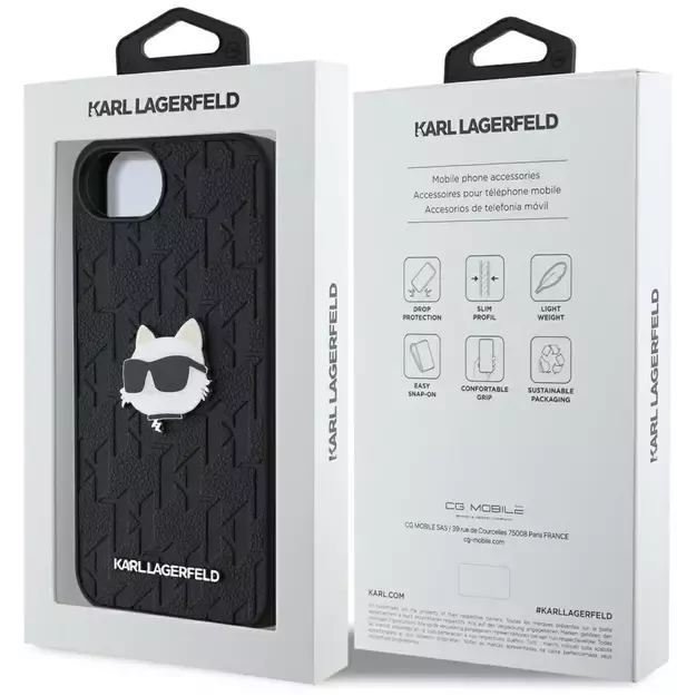Karl Lagerfeld Monogram Choupette Head Pin iPhone 16e Case - Black 7