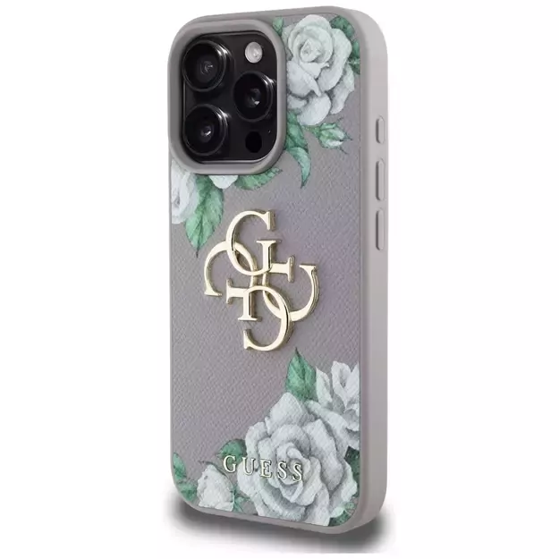 Guess Grained Roses Big 4G Logo iPhone 16 Pro Case - Purple 1