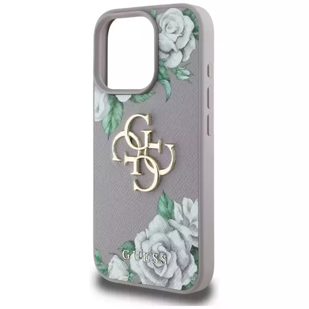 Guess Grained Roses Big 4G Logo iPhone 16 Pro Case - Purple 5