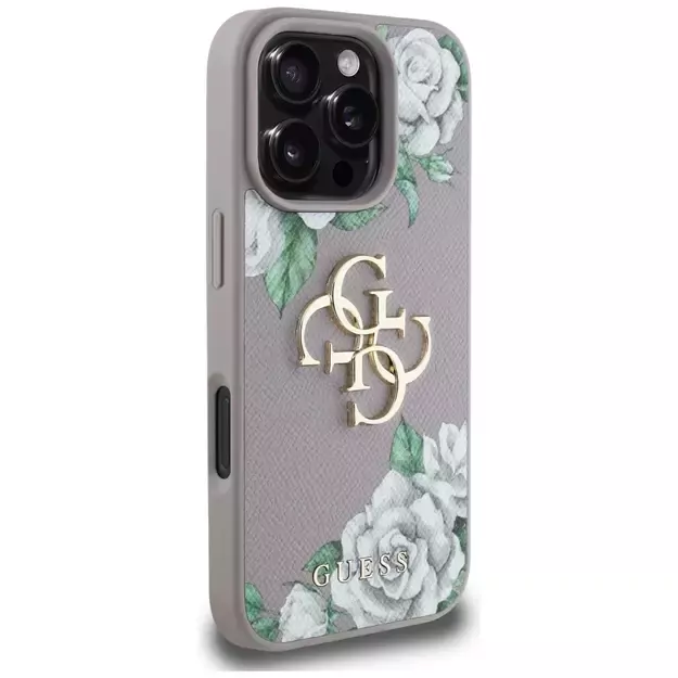 Guess Grained Roses Big 4G Logo iPhone 16 Pro Case - Purple 3