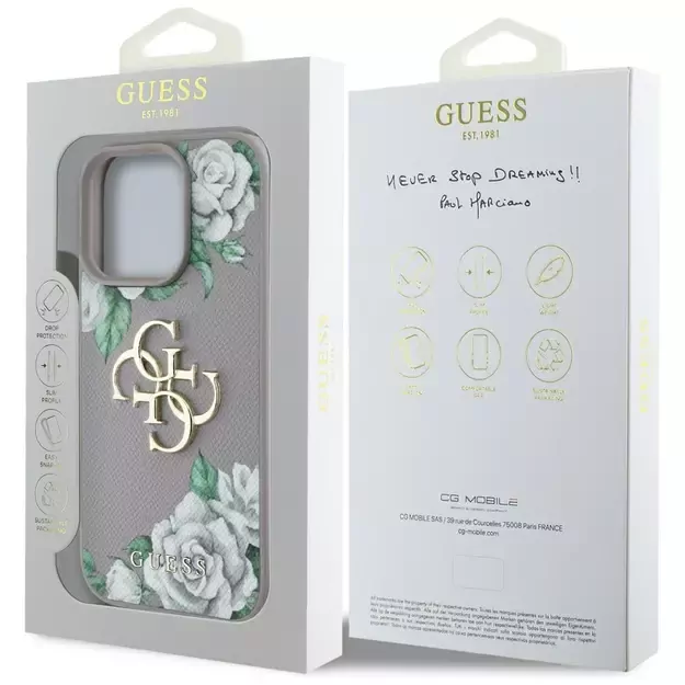 Guess Grained Roses Big 4G Logo iPhone 16 Pro Case - Purple 7