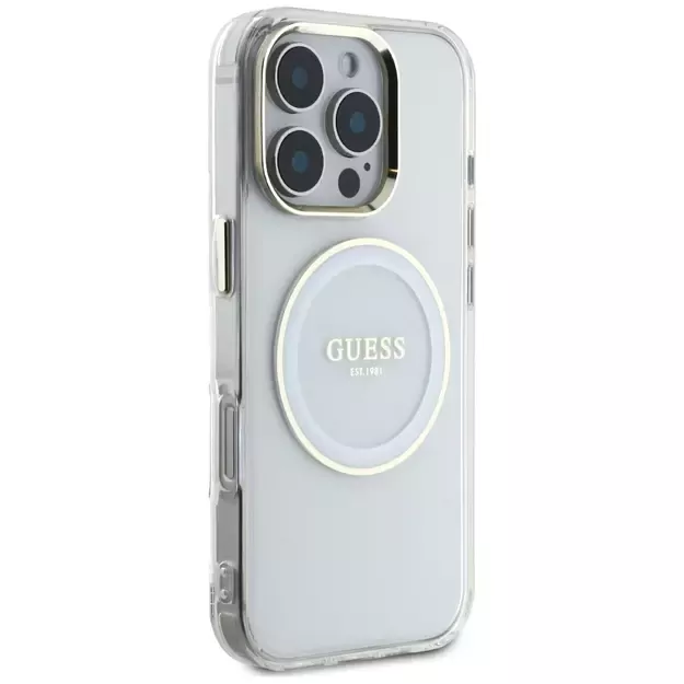 Guess IML Metal Colored Circle Classic Logo MagSafe case for iPhone 16 Pro - white 3