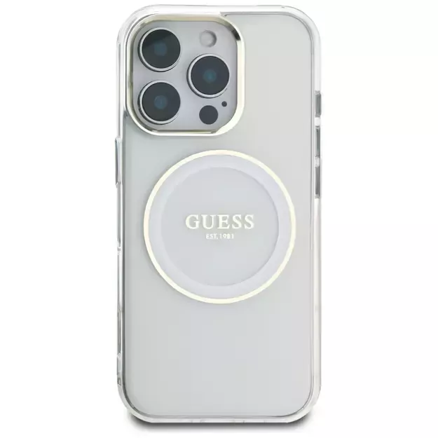 Guess IML Metal Colored Circle Classic Logo MagSafe case for iPhone 16 Pro - white 2