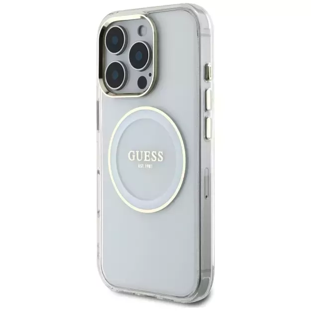 Guess IML Metal Colored Circle Classic Logo MagSafe case for iPhone 16 Pro - white 1