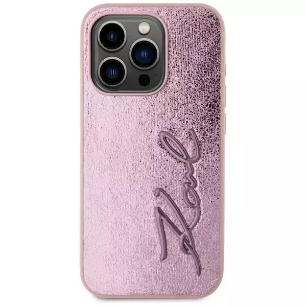 Karl Lagerfeld Wrinkled Metal Signature iPhone 15 Pro Max Case - Pink 2