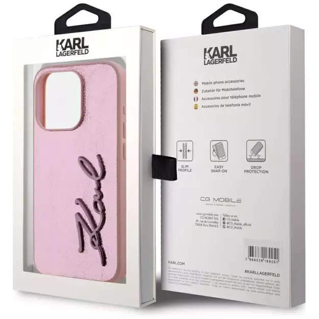Karl Lagerfeld Wrinkled Metal Signature iPhone 15 Pro Max Case - Pink 7
