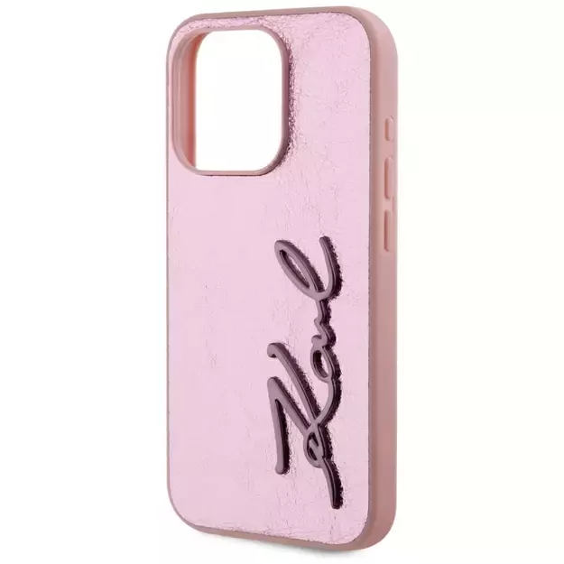 Karl Lagerfeld Wrinkled Metal Signature iPhone 15 Pro Max Case - Pink 5