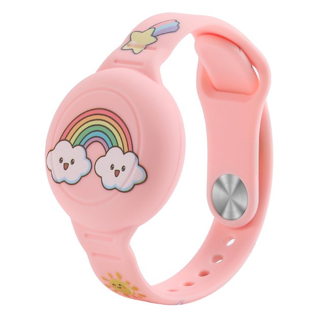 AirTag Case Wristband Silicone Wristband for Kids - Pink with Rainbow