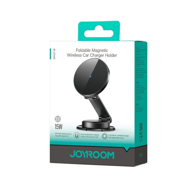 Joyroom JR-ZS408 magnetic holder with 15W inductive charger for car cockpit - black 1