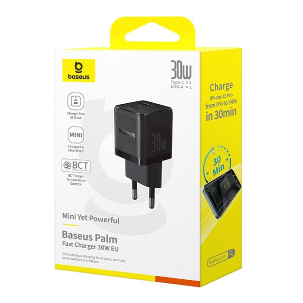 Baseus Palm 30W USB-C USB-A Wall Charger - Black 5