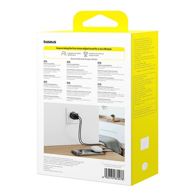 Baseus Palm 30W USB-C USB-A Wall Charger - Black 6