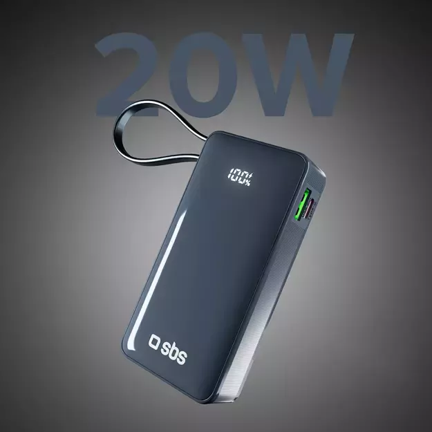 Powerbank SBS 10000 mAh 20W with built-in USB-C cable and digital display - dark gray 3