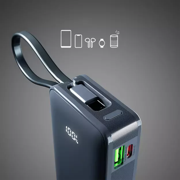 Powerbank SBS 10000 mAh 20W with built-in USB-C cable and digital display - dark gray 5
