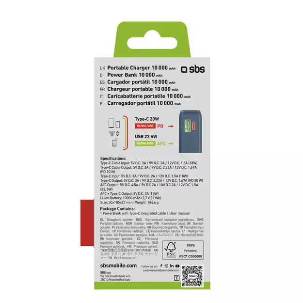 Powerbank SBS 10000 mAh 20W with built-in USB-C cable and digital display - dark gray 2